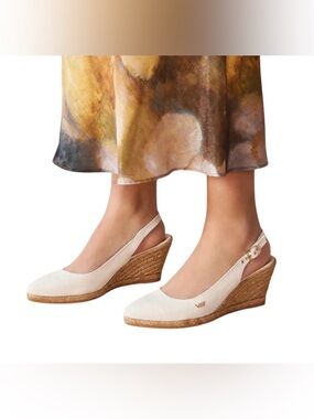VISCATA Palomera cream Sandals Espadrille Canvas Slingback Buckle Wedges SZ 10